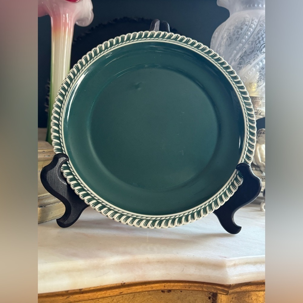 Vintage Harker Pate Sur Pate Ware Green Pair of Plates